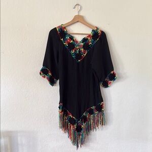Asha Rainbow Fringe Swim Coverup in Black One Sz